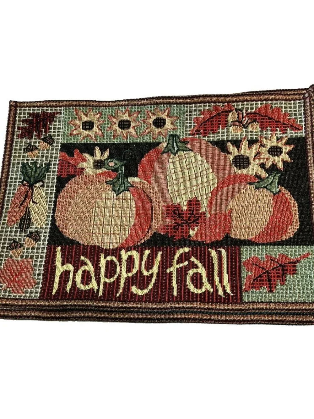 4 Tapestry Cloth Dinner Party Placemats Fall Pumpkin Sunflower Table Setting